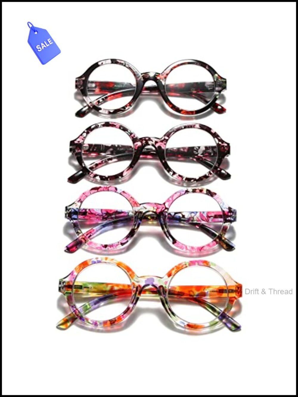 4 Pack Oversized Round Reading Glasses Blue Light Filter Anti Glare Readers